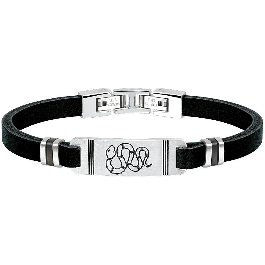 Bracciale 2Jewels da uomo in pelle nera e piastra acciaio 232026 sottocosto