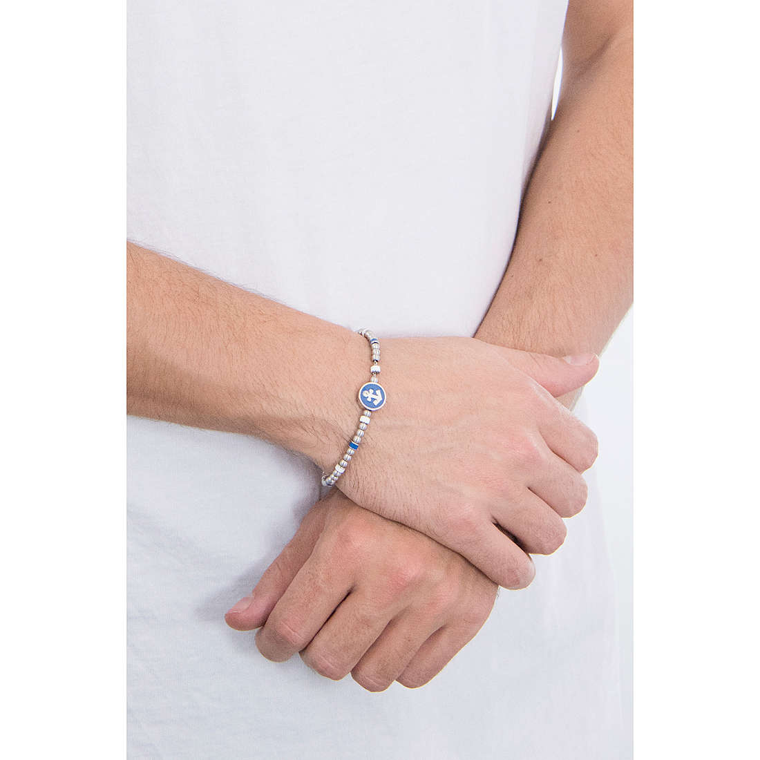 Bracciale in acciaio e centrale con smalto blu 2JEWELS uomo cristalli