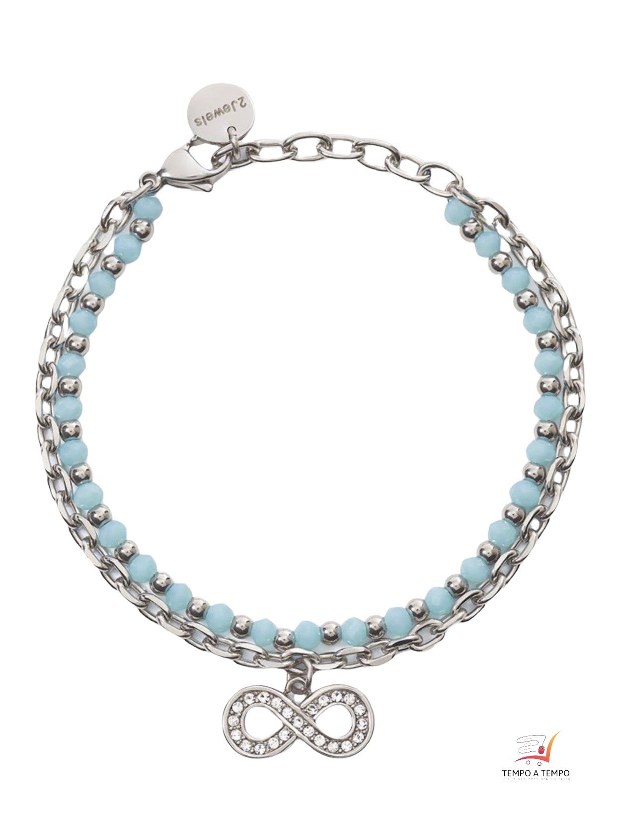 2JEWELS BRACCIALE DOPPIO FILO CON SFERE VETRO TURCHESE E CIONDOLO INFINITO 232320