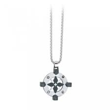 2jewels collana casual in acciaio per uomo ciondolo rosa dei venti 251367