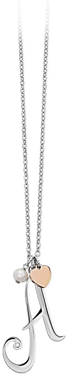 2jewels Collana Iniziale Lettera Nome con Cuore e Perla - Acciaio Argento Donna