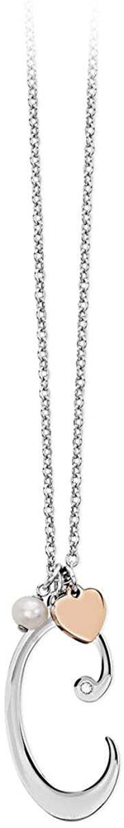 2jewels Collana Iniziale Lettera Nome con Cuore e Perla - Acciaio Argento Donna
