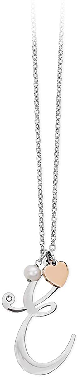 2jewels Collana Iniziale Lettera Nome con Cuore e Perla - Acciaio Argento Donna