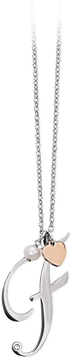 2jewels Collana Iniziale Lettera Nome con Cuore e Perla - Acciaio Argento Donna