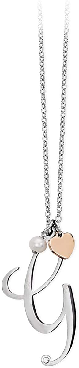 2jewels Collana Iniziale Lettera Nome con Cuore e Perla - Acciaio Argento Donna