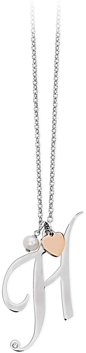 2jewels Collana Iniziale Lettera Nome con Cuore e Perla - Acciaio Argento Donna