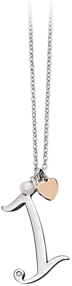 2jewels Collana Iniziale Lettera Nome con Cuore e Perla - Acciaio Argento Donna