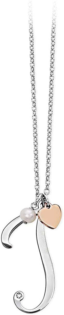 2jewels Collana Iniziale Lettera Nome con Cuore e Perla - Acciaio Argento Donna