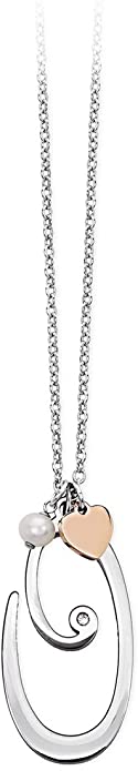 2jewels Collana Iniziale Lettera Nome con Cuore e Perla - Acciaio Argento Donna