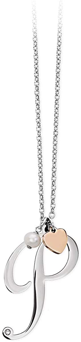 2jewels Collana Iniziale Lettera Nome con Cuore e Perla - Acciaio Argento Donna