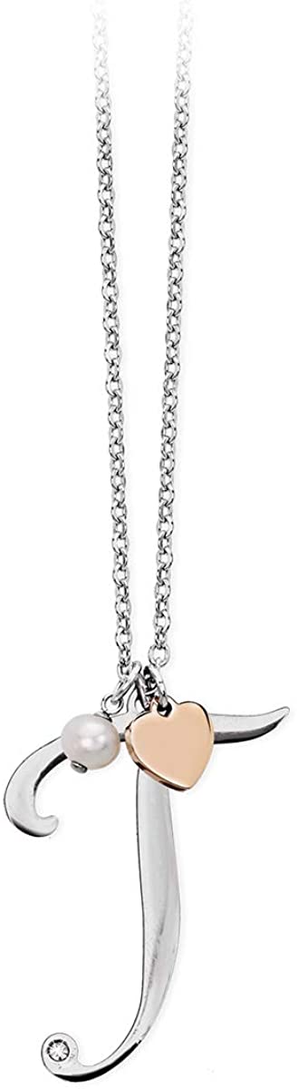 2jewels Collana Iniziale Lettera Nome con Cuore e Perla - Acciaio Argento Donna