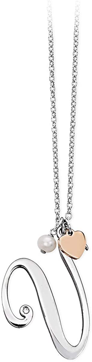 2jewels Collana Iniziale Lettera Nome con Cuore e Perla - Acciaio Argento Donna
