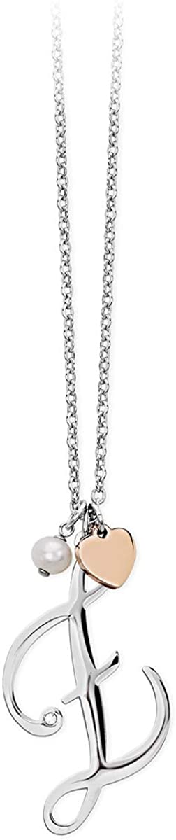 2jewels Collana Iniziale Lettera Nome con Cuore e Perla - Acciaio Argento Donna