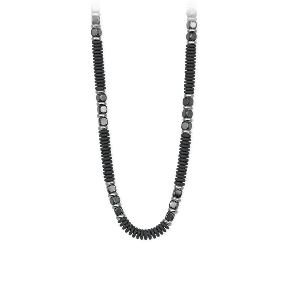 2Jewels collana per uomo in acciaio nero ed elementi in ematite e cristalli 251646