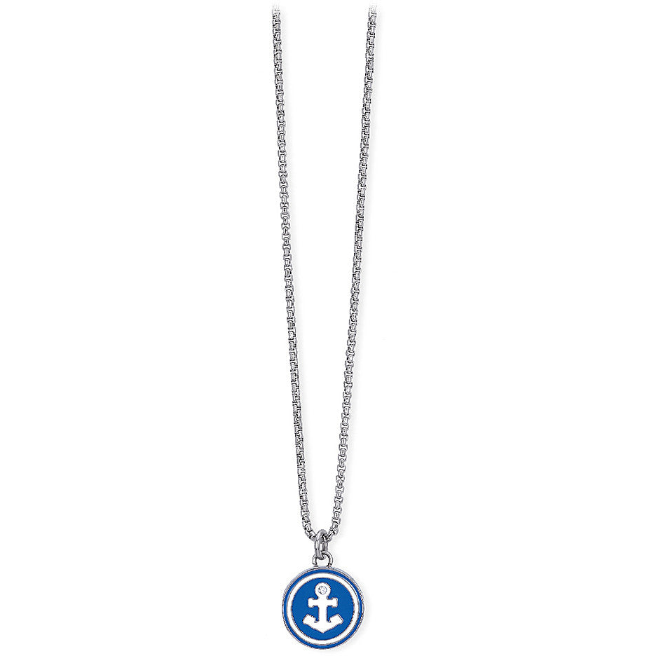 2JEWELS collana in acciaio per uomo con ciondolo smalto azzurro e cristallo 251668