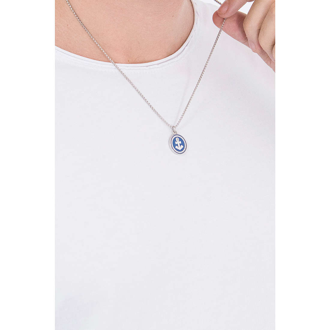 2JEWELS collana in acciaio per uomo con ciondolo smalto azzurro e cristallo 251668