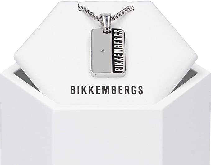 Collana per uomo in acciaio con piastrina e logo Bikkembergs BANP01WB