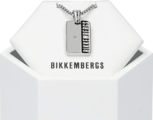 Collana Uomo Bikkembergs Acciaio Piastrina Logo Diamante 0,01ct BANP01WB