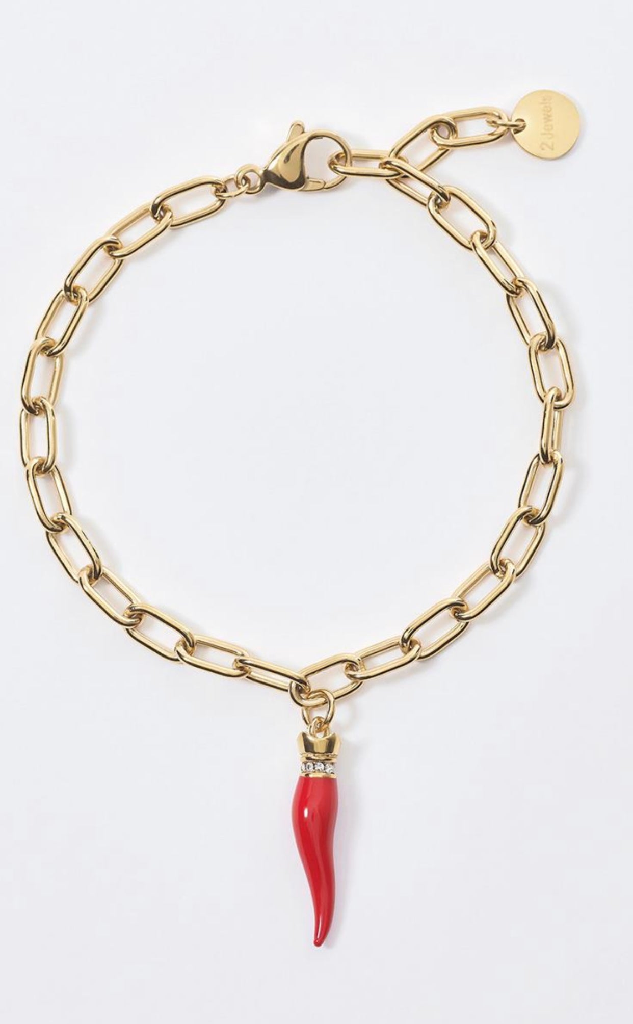 2JEWELS BRACCIALE IN ACCIAIO DORATO PER DONNA CON CIONDOLO CORNETTO ROSSO 232309