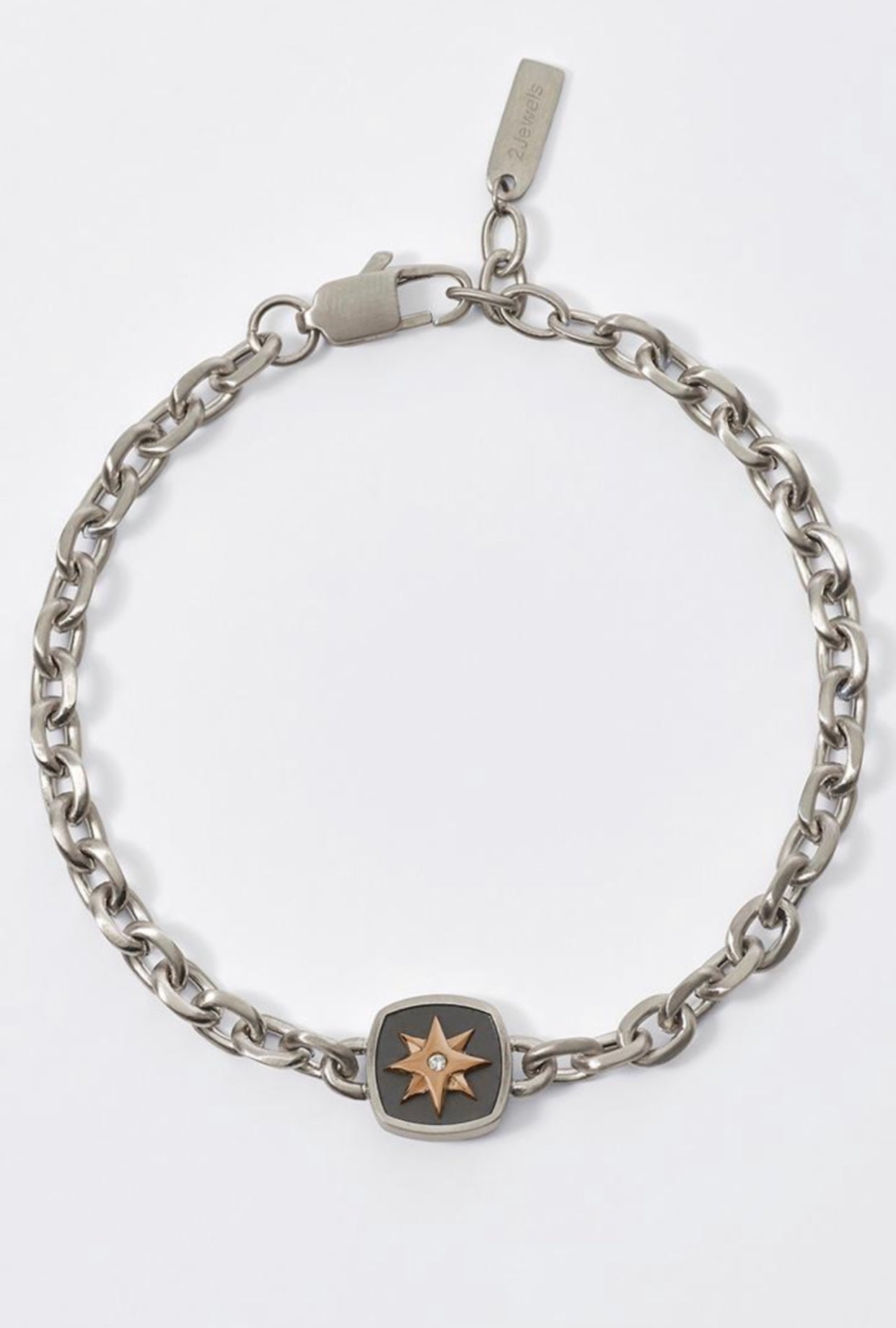 Bracciale catena acciaio con centrale rosa dei venti 2JEWELS uomo