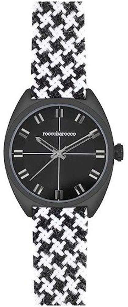 NUOVO RoccoBarocco Orologio Uomo Quarzo Pelle Tessuto Pied de Poule Elegante