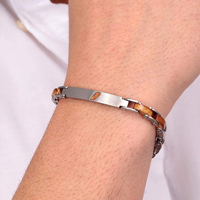 Bracciale braccialetto acciaio e legno Sector uomo moda wwod casual