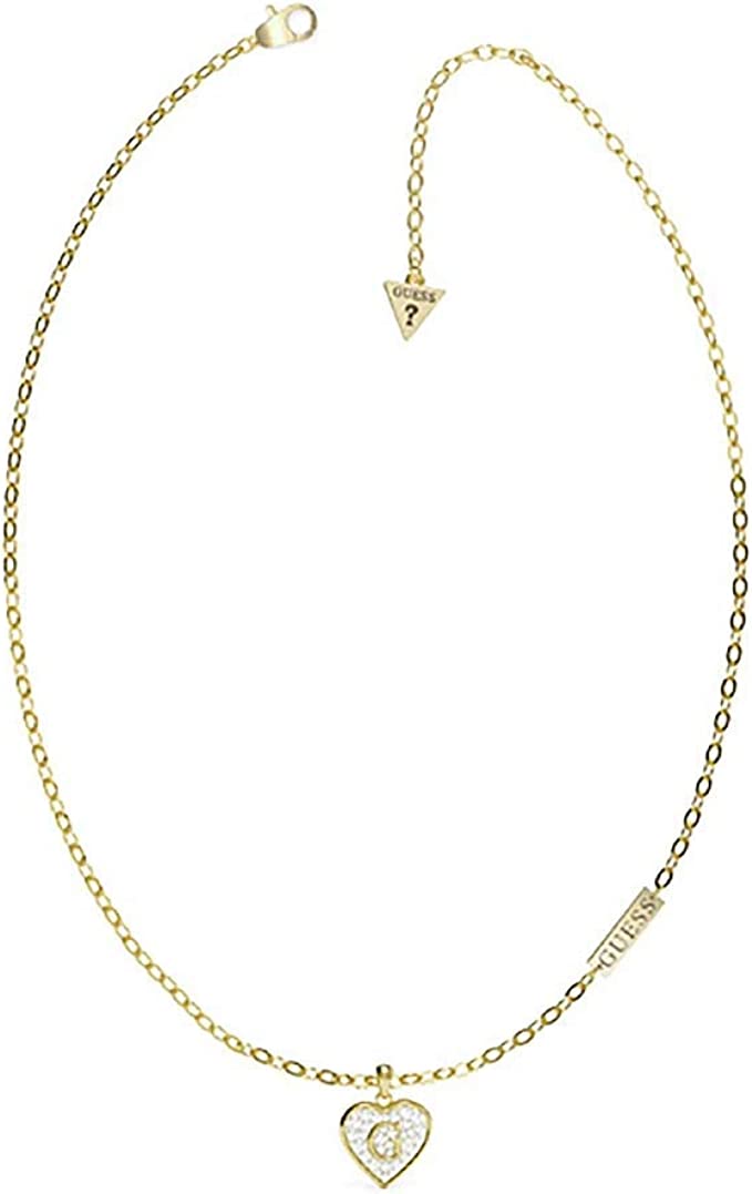 GUESS collana in acciaio dorato per donna con ciondolo cuore e strass UBN79035