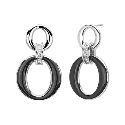 Orecchini donna 2Jewels 261320 acciaio bicolor smalto nero e cristalli