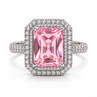 Anello donna Shelly regolabile in rame color argento con pietra rosa e zirconi bianchi frontale