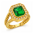 Anello donna Shelly in acciaio dorato con cristallo verde e zirconi