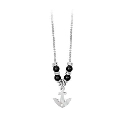 Collana uomo 2Jewels 251460 in acciaio con ancora e perle nere 50 cm