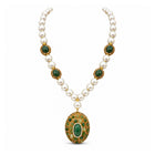Collana donna Shelly con perle bianche e maxi pendente verde vintage