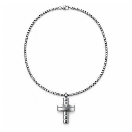  Collana uomo 50 cm in acciaio silver con ciondolo geometrico e punto luce