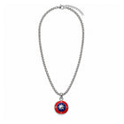  Collana uomo in acciaio 50 cm con ciondolo bussola rosso e blu da 1 cm