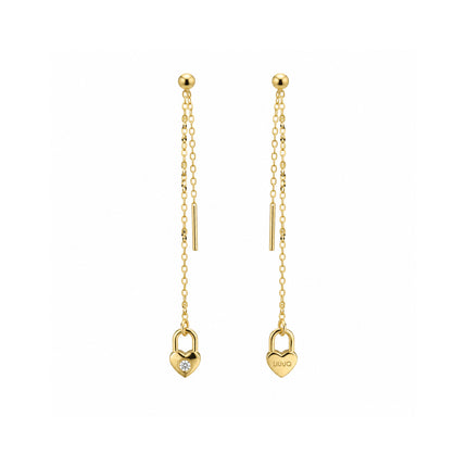 Orecchini donna Liu Jo LJ2141 pendenti in acciaio gold con cuore lucchetto