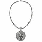 Collana in acciaio da 50 cm con medaglione leone e bordo a greca.