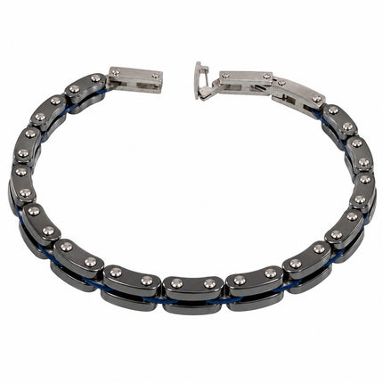 01-principale.jpg	Bracciale da 21 cm con maglie canna di fucile e collegamenti blu.