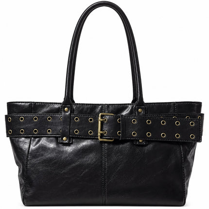 Borsa Donna Phil Firenze a Spalla Doppi Manici Cintura Occhielli Nero Marrone