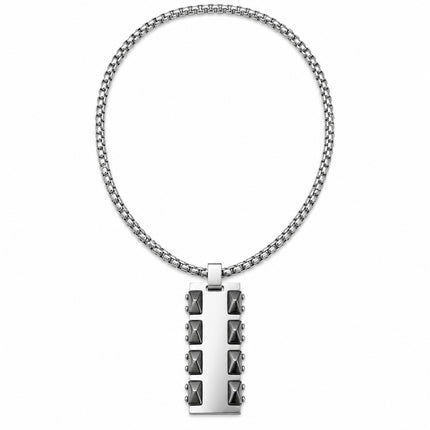 Collana Uomo Acciaio Piastrina Rettangolare 50 cm Dettagli Neri Silver Gold