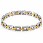 Bracciale in acciaio bicolore argento e oro 22 cm con maglie rettangolari, vista intera