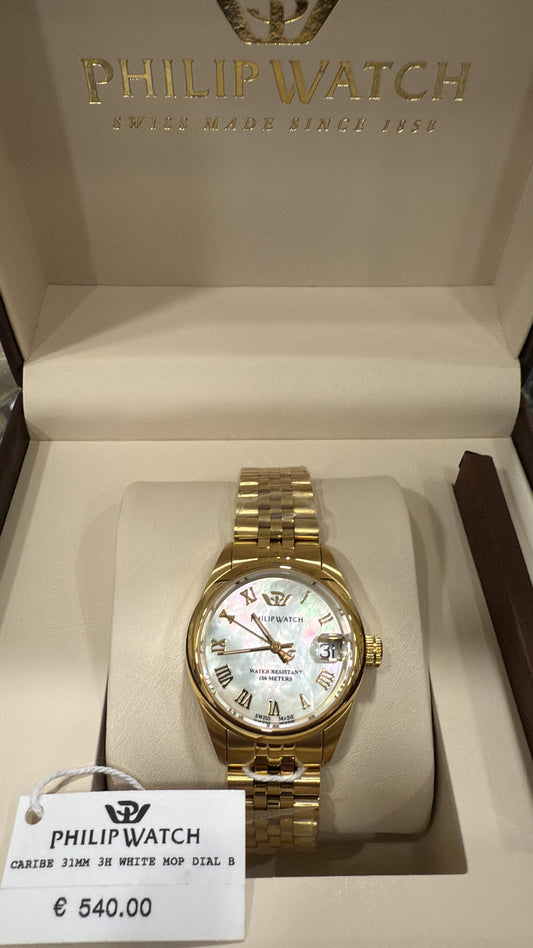 Philip Watch Caribe 31 mm Swiss Made – Orologio Donna Madreperla Acciaio Oro