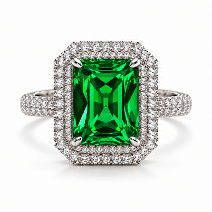  Anello donna Shelly regolabile con pietra verde rettangolare e zirconi bianch