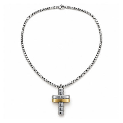 Collana uomo in acciaio bicolore silver oro con ciondolo geometrico 50 cm