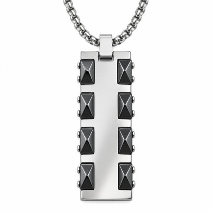 Collana Uomo Acciaio Piastrina Rettangolare 50 cm Dettagli Neri Silver Gold