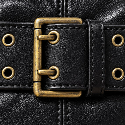 Borsa Donna Phil Firenze a Spalla Doppi Manici Cintura Occhielli Nero Marrone