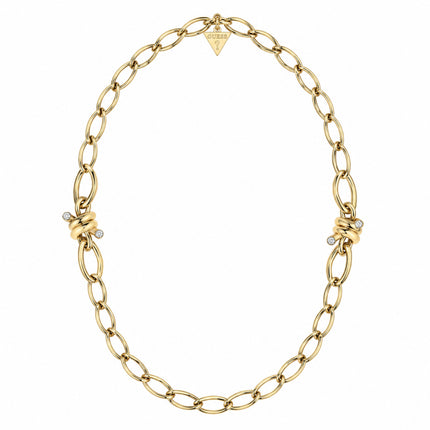 Collana Guess UBN29028 dorata vista completa con maglie ovali e cristalli
