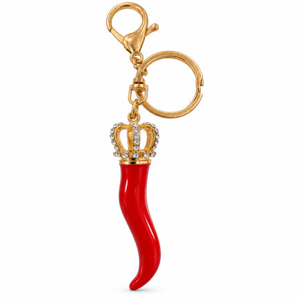 Portachiavi accessorio borsa cornetto rosso corona strass finitura dorata