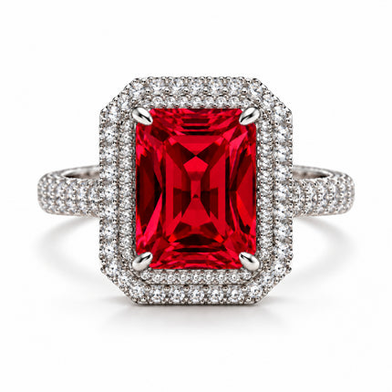 Anello donna Shelly regolabile con pietra rossa rettangolare e zirconi bianchi