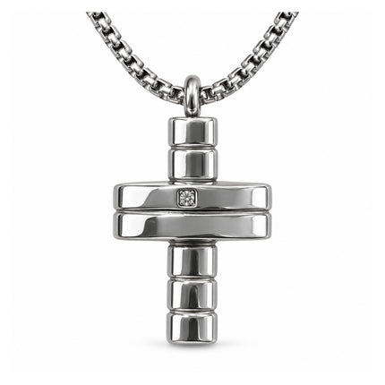 Dettaglio ciondolo geometrico silver con punto luce della collana da uomo