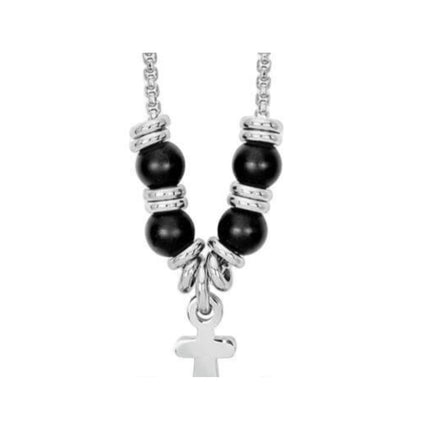 Dettaglio perle nere e distanziali in acciaio collana uomo 2Jewels
